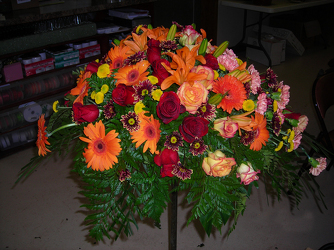 Orange Lily and Gerbera Daisy Spray from Beck's Flower Shop & Gardens, in Jackson, Michigan