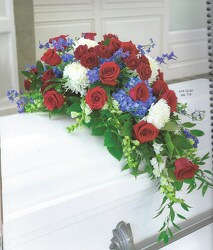 RED/WHITE/BLUE CASKET SPRAY from Beck's Flower Shop & Gardens, in Jackson, Michigan