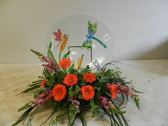 Glass Bird Bath Arrangement from Beck's Flower Shop & Gardens, in Jackson, Michigan