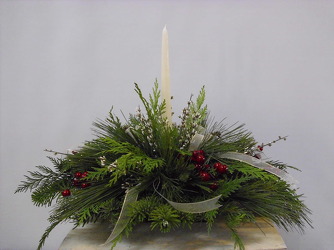 One Candle Christmas Centerpiece  from Beck's Flower Shop & Gardens, in Jackson, Michigan