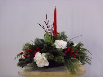 One Candle Christmas Centerpiece  from Beck's Flower Shop & Gardens, in Jackson, Michigan