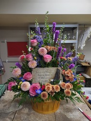 Garden plaque arrangement from Beck's Flower Shop & Gardens, in Jackson, Michigan
