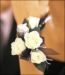 5 White Mini Roses" Wristlet from Beck's Flower Shop & Gardens, in Jackson, Michigan